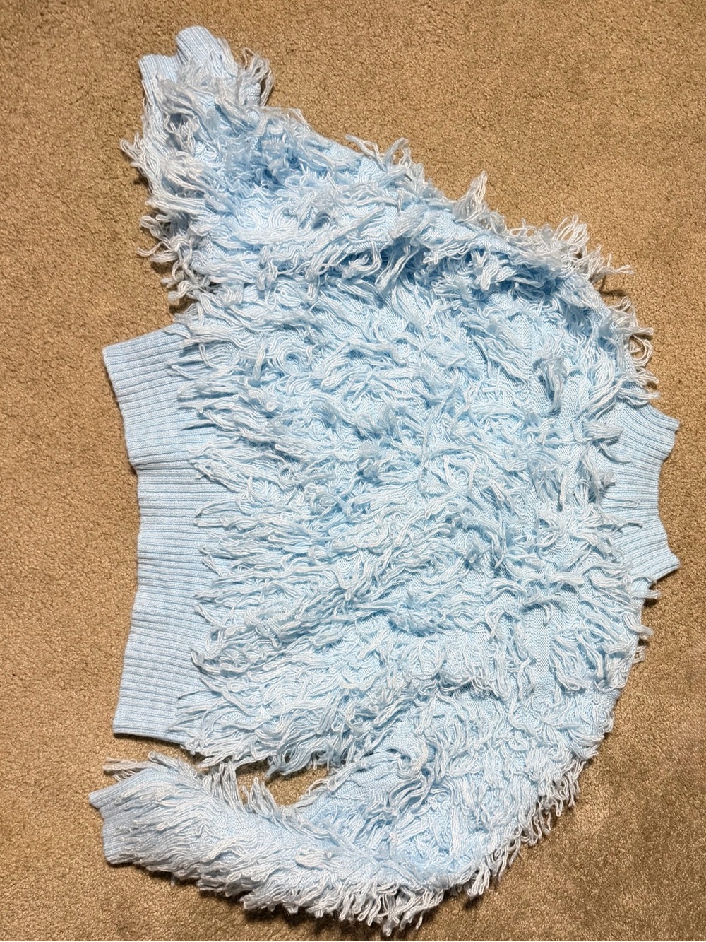 INC International Concepts Light Blue Fringe Knit Sweater